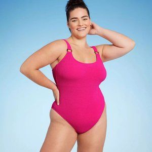 Women's Square Neck Pucker Textured High Leg One Piece Swimsuit - Shade & Shore™